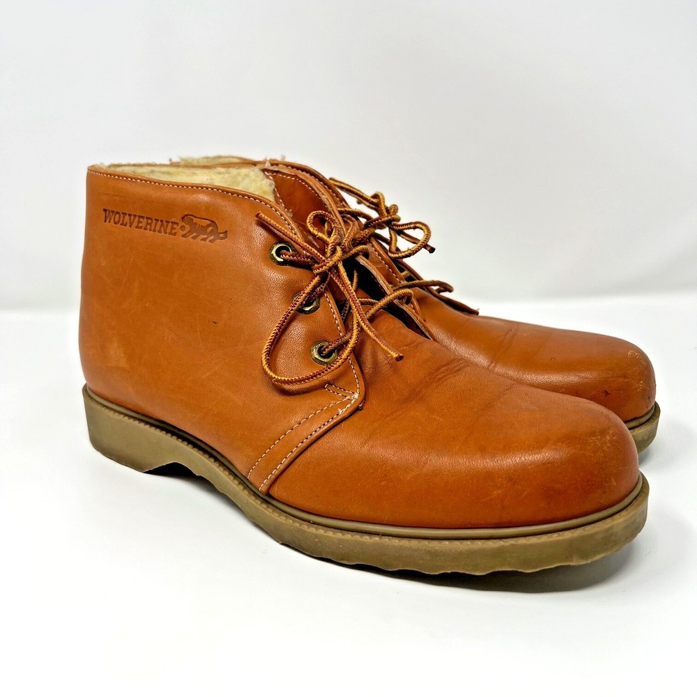 Vintage Wolverine Chukka Boots Brown Leather Wool Shearling Lined USA Men's 8.5M